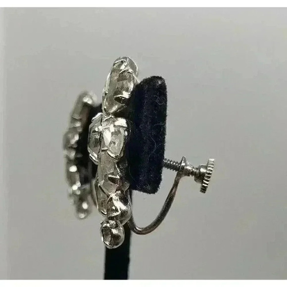 Vintage Earrings Clear Rhinestone Clip Clear Half Flower Star Bride Statement - Picture 6 of 10